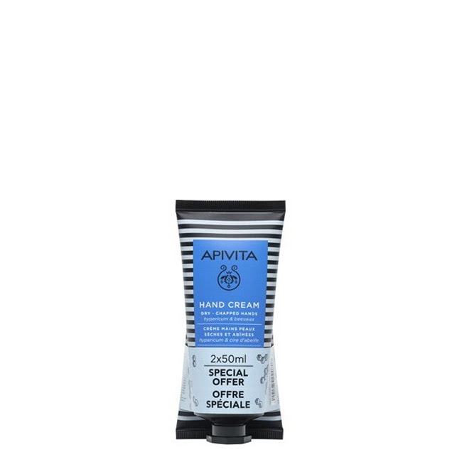 ApivitaHypericum&BeeswaxHandCreamDuo2x50ml Tube of Apivita Hypericum & Beeswax Hand Cream Duo by Apivita, a hand cream indicated for repairing cracks and dry skin.