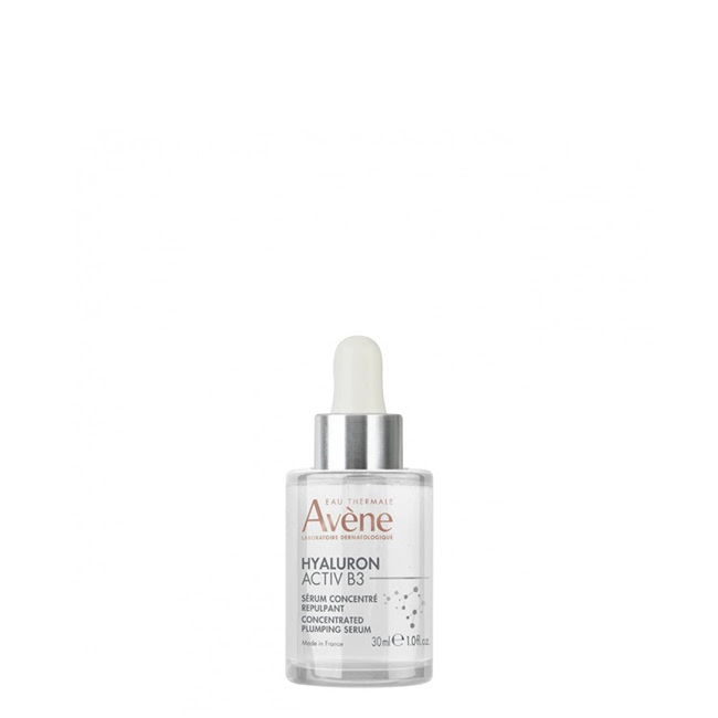 AvèneHyaluronActivB3ConcentratedPlumpingSerum30ml Bottle of Avène Hyaluron Activ B3 Concentrated Plumping Serum by Avène, a serum indicated for filling and smoothing wrinkles.