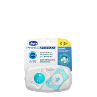 Product  container  of  Chicco  PhysioForma  Micró  Silicone  Pacifier  0-2  M  Blue  by  Chicco,  a  pacifier  indicated  for  baby  comfort.