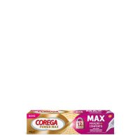 Tube  of  Corega  Power  Max  Fixation  and  Comfort  Cream  by  Corega,  a  fixing  cream  indicated  for  securing  dental  prostheses.