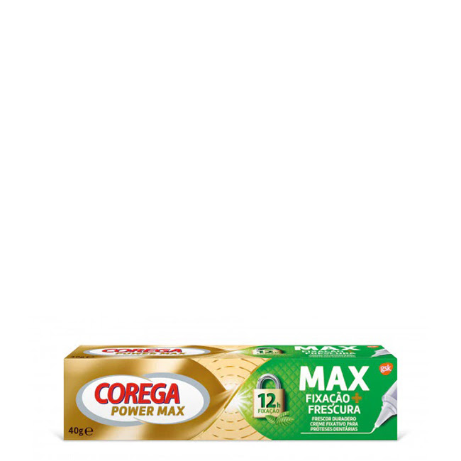 CoregaPowerMaxFixationandFreshnessCream40g Tube of Corega Power Max Fixation and Freshness Cream by Corega, a fixing cream indicated for denture hold and freshness.