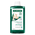 Bottle of Klorane Galangal Bio Anti-Dandruff Rebalancing Shampoo by Klorane, a gel shampoo indicated for dandruff removal.