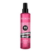 Spray  of  Redken  Iron  Shape  11  Thermal  Protecting  Spray  by  Redken,  a  styling  spray  indicated  for  thermal  protection  and  frizz  control.
