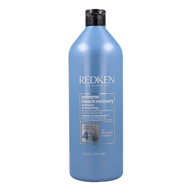 RedkenExtremeBleachRecoveryShampoo1000ml Bottle of Redken Extreme Bleach Recovery Shampoo by Redken, a shampoo indicated for restoring bleached and damaged hair.