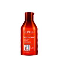 Bottle  of  Redken  Frizz  Dismiss  Smoothing  Shampoo  by  Redken,  a  shampoo  indicated  for  cleansing  and  moisturizing  frizzy  hair.