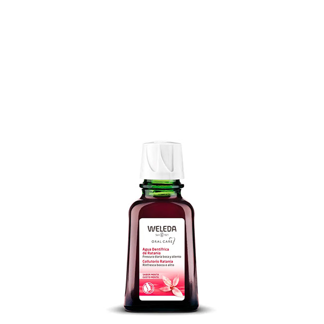 WeledaOralCareRatanhiaMouthwash50ml Bottle of Weleda Oral Care Ratanhia Mouthwash by Weleda, a liquid mouthwash indicated for cleaning and freshening the breath.