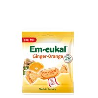 Box  of  Eukal  Sugar-Free  Drops  Ginger-Orange  by  Eukal,  a  lozenge  indicated  for  throat  relief  and  alleviating  cough.