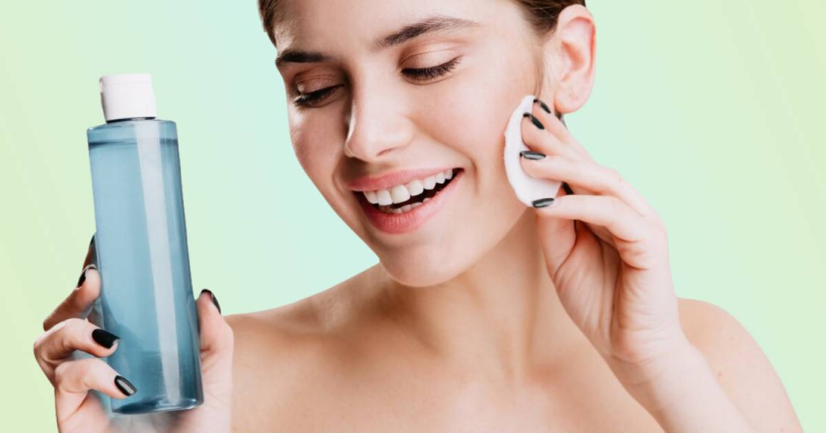 Woman applying cleanser and toner in her face