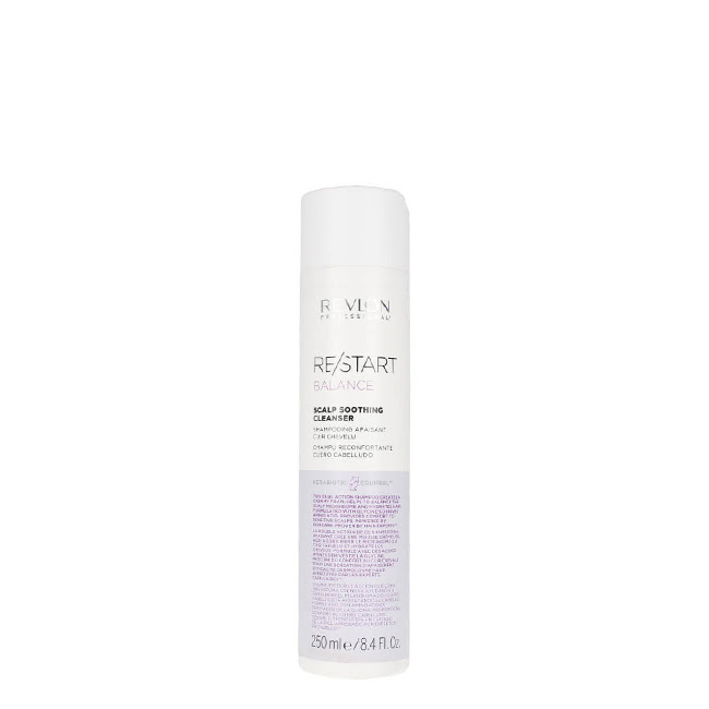 RevlonRe-StartBalanceScalpSoothingCleanser250ml Bottle of Revlon Re-Start Balance Scalp Soothing Cleanser by Revlon, a shampoo indicated for soothing sensitive scalps.