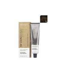 Product  container  of  Revlonissimo  Color  Sublime  Color  &  Care  Color  5  Light  Brown  by  Revlon,  a  permanent  hair  color  for  white  hair  coverage.