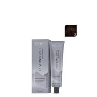 Product  container  of  Revlonissimo  Colorsmetique  Color  3  Dark  Brown  by  Revlon,  a  creamy  hair  color  indicated  for  long  lasting  color  and  shine.
