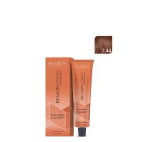 Product  container  of  Revlonissimo  Colorsmetique  Color  7,44  Medium  Intense  Copper  Blonde  by  Revlon,  a  hair  color  for  white  hair  coverage.