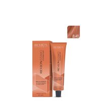 Product  container  of  Revlonissimo  Colorsmetique  Color  8,45  Light  Copper  Mahogany  Blonde  by  Revlon,  a  creamy  hair  color  for  vibrant  color.