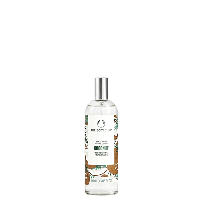 TheBodyShopCoconutBodyMist100ml Spray of The Body Shop Coconut Body Mist by The Body Shop, a body mist indicated for immediately hydrating and refreshing skin.