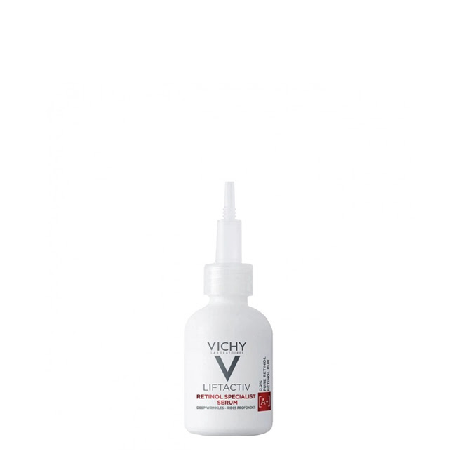 VichyLiftActivRetinolSpecialistSerumDeepWrinkles30ml Bottle of Vichy LiftActiv Retinol Specialist Serum by Vichy, a milky serum indicated for reducing deep lines and wrinkles.