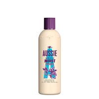 Bottle  of  Aussie  Miracle  Moist  Shampoo  by  Aussie,  a  shampoo  indicated  for  revitalizing  dry,  frizzy  and  damaged  hair.