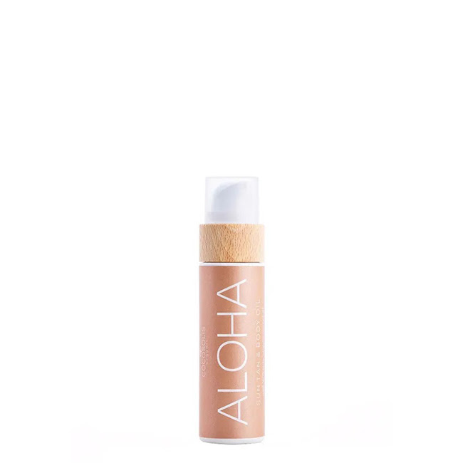 CocosolisAlohaSunTan&BodyOil110ml Bottle of Cocosolis Aloha Sun Tan & Body Oil by Cocosolis, an organic oil indicated for intensifying tan and hydrating the skin.