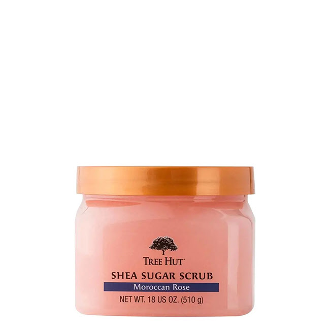 TreeHutMoroccanRoseSheaSugarScrub510g Jar of Tree Hut Moroccan Rose Shea Sugar Scrub by Tree Hut, a sugar scrub indicated for removing dead skin cells and hydrating.