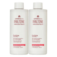 Bottle  of  Iraltone  Duo  Fortifying  Shampoo  by  Iraltone,  a  shampoo  indicated  for  boosting  hair  growth  and  restructuring  fiber.