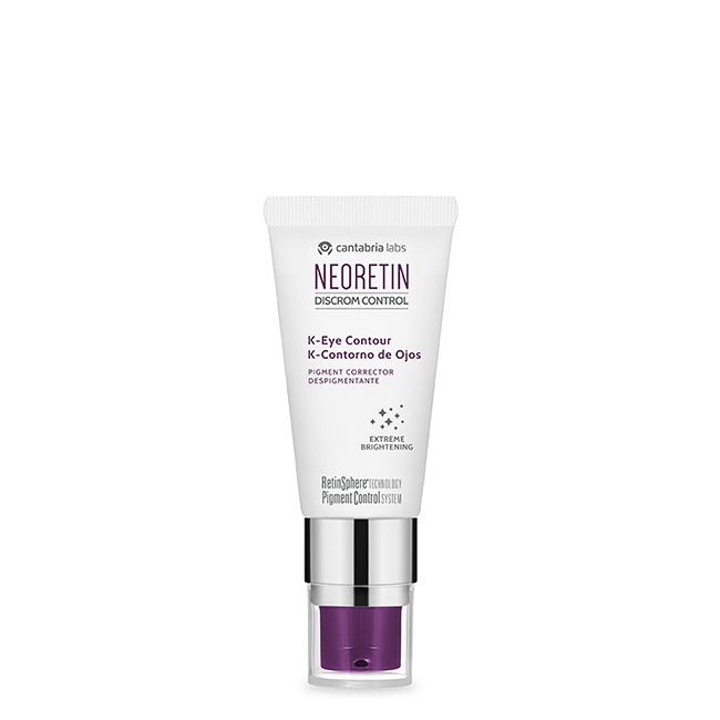 neoretin-discrom-control-k-eye-contour Product container of Neoretin Discrom Control K-Eye Contour by Neoretin, a gel indicated for depigmenting the eye contour.