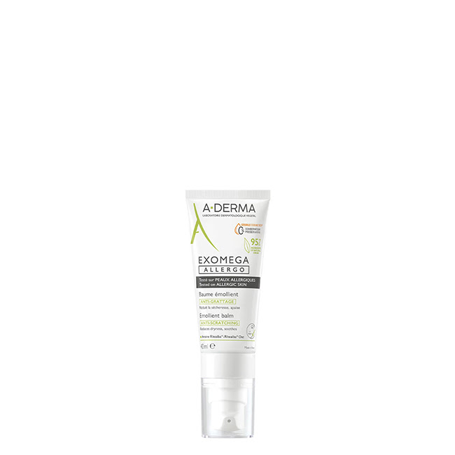 A-DermaExomegaAllergoEmollientBalm40ml Tube of A-Derma Exomega Allergo Emollient Balm by A-Derma, a balm indicated for restoring the barrier of dry and atopic skin.