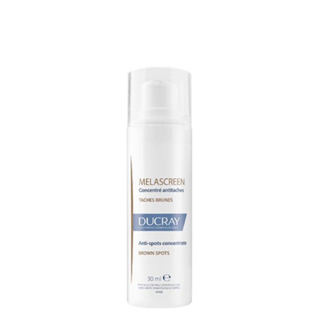 DucrayMelascreenAnti-SpotsConcentrate30ml Product container of Ducray Melascreen Anti-Spots Concentrate by Ducray, a concentrate indicated for depigmenting brown spots.