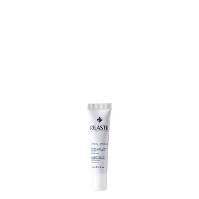 RilastilHydrotenseurCremedeOlhosAntirrugas15ml Tube of Rilastil Hydrotenseur Antiwrinkle Eye Contour Cream by Rilastil, a light cream indicated for wrinkles and dark circles.