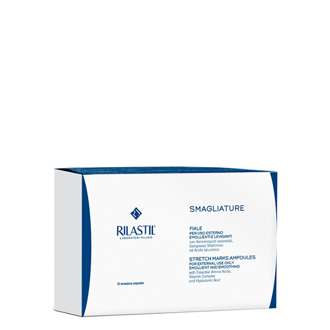 RilastilSmagliatureAmpolasAnti-Estriasx10 Box of Rilastil Smagliature Stretch Marks Ampoules by Rilastil, a liquid treatment indicated for fighting and preventing stretch marks.