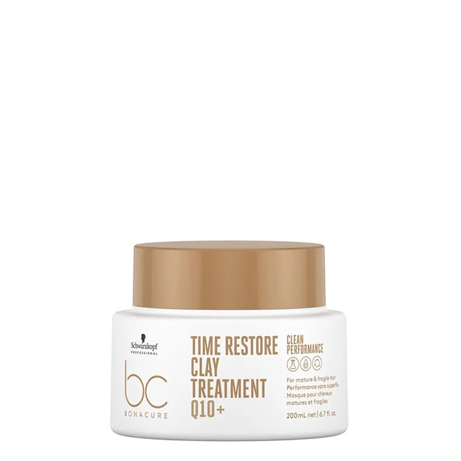 SchwarzkopfBCTimeRestoreClayTreatment200ml Jar of Schwarzkopf BC Time Restore Clay Treatment by Schwarzkopf, a clay mask indicated for brittle and mature hair.