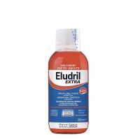 Bottle  of  Eludril  Extra  Mouthwash  by  Eludril,  a  liquid  mouthwash  indicated  for  antibacterial  protection  of  irritated  gums.