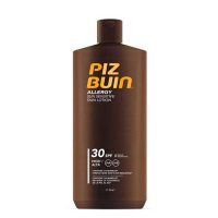 Bottle  of  Piz  Buin  Allergy  Sun  Sensitive  Skin  Lotion  SPF30  by  Piz  Buin,  a  sun  lotion  indicated  for  sun-sensitive  skin.
