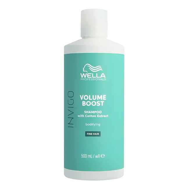 Wella Professionals Invigo Volume Boost Shampoo 500ml Bottle of Invigo Volume Boost Shampoo by Wella Professionals, a light shampoo indicated for cleansing and adding volume to fine hair.