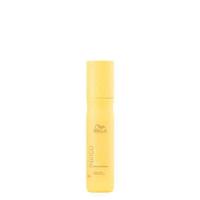 WellaProfessionalsInvigoSunUVHairColorProtectionSpray150ml Spray of Wella Professionals Invigo Sun UV Hair Color Protection Spray, a mist indicated for UV hair color protection.