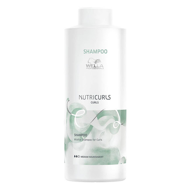 WellaProfessionalsNutricurlsCurlsShampoo1000ml Bottle of Nutricurls Curls Shampoo by Wella Professionals, a micellar shampoo indicated for cleansing and defining curls.