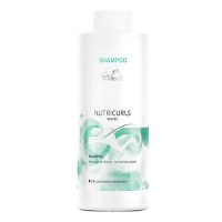 Bottle  of  Nutricurls  Waves  Shampoo  by  Wella  Professionals,  a  lightweight  shampoo  indicated  for  cleansing  and  defining  hair  waves.