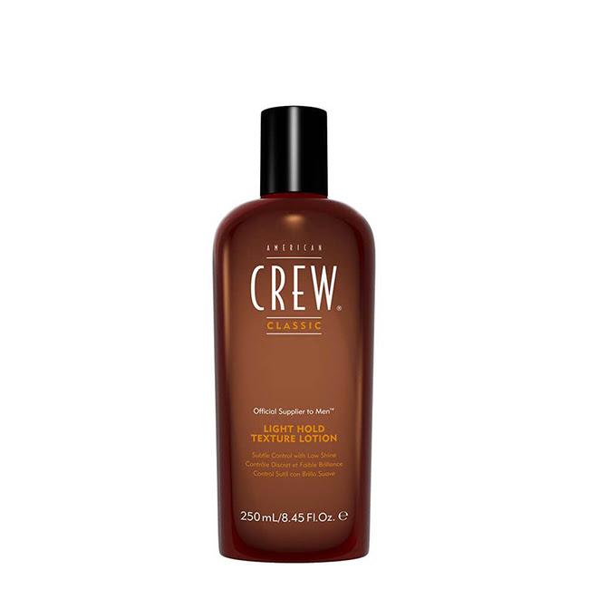 AmericanCrewLightHoldTextureLotion250ml Bottle of American Crew Light Hold Texture Lotion, a styling lotion indicated for hair control and definition.