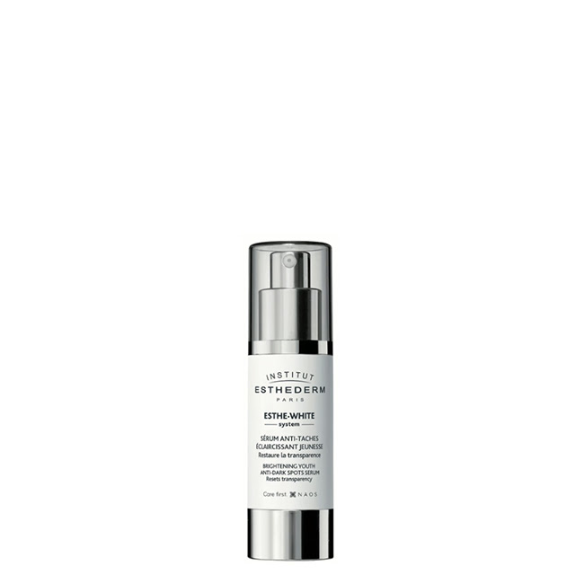 EsthedermEsthe-WhiteBrighteningYouthAnti-DarkSpotsSerum30ml Bottle of Esthederm Esthe-White Brightening Youth Anti-Dark Spots Serum by Esthederm, a serum indicated for reducing dark spots.