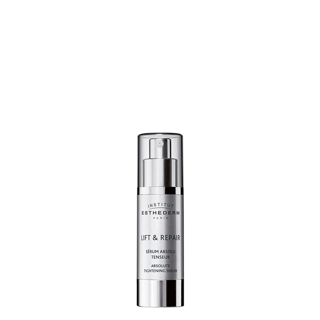 EsthedermLift&RepairAbsoluteTighteningSerum30ml Bottle of Esthederm Lift & Repair Absolute Tightening Serum by Esthederm, a firming serum indicated for redefining face contours.