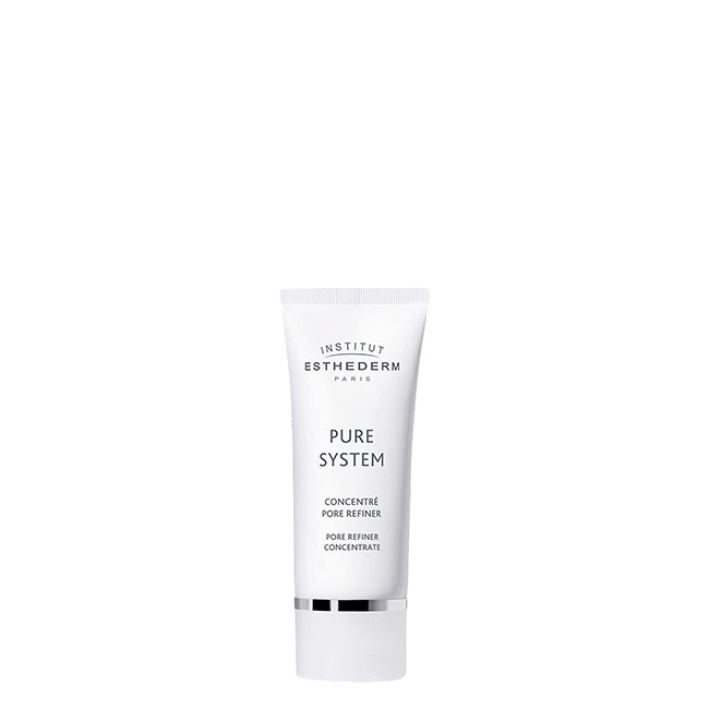 EsthedermPureSystemPoreRefinerConcentrate50ml Product container of Esthederm Pure System Pore Refiner Concentrate by Esthederm, a refining cream indicated for purifying oily skin.
