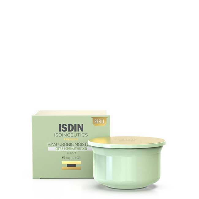 IsdinIsdinceuticsHyaluronicMoistureOily&CombinationSkinRefill50g Jar of Isdin Isdinceutics Hyaluronic Moisture Oily & Combination Skin Refill by Isdin, a cream indicated for skin hydration.