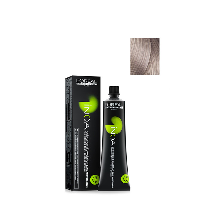 L'OréalProfessionnelINOANoAmmoniaPermanentColor10.2160g Product container of INOA No Ammonia Permanent Color 10.21 by LOréal Professionnel, a hair color for vibrant and brilliant hair.