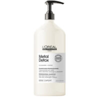 Bottle  of  LOreal  Professionnel  Metal  Detox  Shampoo  by  LOreal,  a  creamy  shampoo  to  cleanse  and  detoxify  hair  after  coloring.