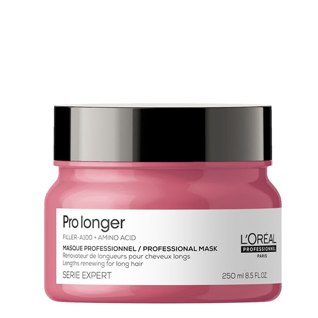 L'OrealProfessionnelProLongerMask250ml Jar of LOreal Professionnel Pro Longer Mask by LOreal, a hair mask indicated for deeply nourishing and reinforcing hair fibers.