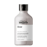 Bottle  of  LOreal  Professionnel  Silver  Shampoo  by  LOreal,  a  shampoo  indicated  for  neutralizing  brassy  tones  in  silver  hair.