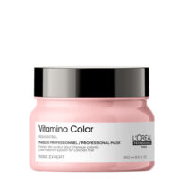 Jar  of  LOreal  Professionnel  Vitamino  Color  Mask,  a  creamy  treatment  indicated  for  moisturizing  and  repairing  color-treated  hair.