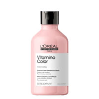 Bottle  of  LOreal  Professionnel  Vitamino  Color  Shampoo,  a  creamy  shampoo  indicated  for  cleansing  and  preserving  hair  color.