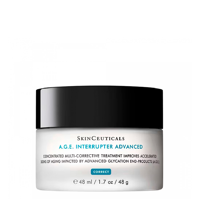 SkinCeuticals Correct A.G.E Jar of SkinCeuticals Correct A.G.E. Interrupter Advanced Concentrated, an anti-aging cream indicated for reducing signs of glycation.