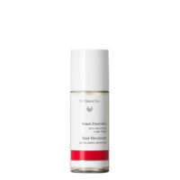 Bottle  of  Dr.  Hauschka  Rose  Deodorant,  a  roll-on  deodorant  indicated  for  long-lasting  freshness  and  odor  protection.