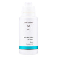 Bottle  of  Dr.  Hauschka  Sage  Mouthwash,  a  liquid  mouthwash  indicated  for  oral  hygiene  and  preventing  inflammation.