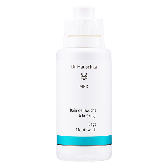 Dr.HauschkaSageMouthwash300ml Bottle of Dr. Hauschka Sage Mouthwash, a liquid mouthwash indicated for oral hygiene and preventing inflammation.